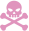Illustrated icon of a pink skull and cross bones